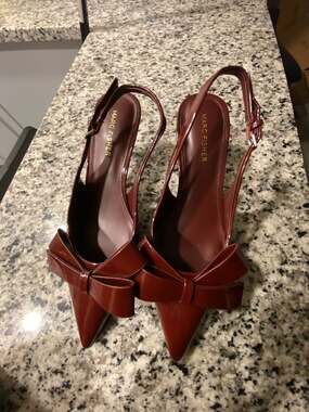 Marc Fisher Women's Alion Burgundy Patent Bow Slingback Kitten Heels